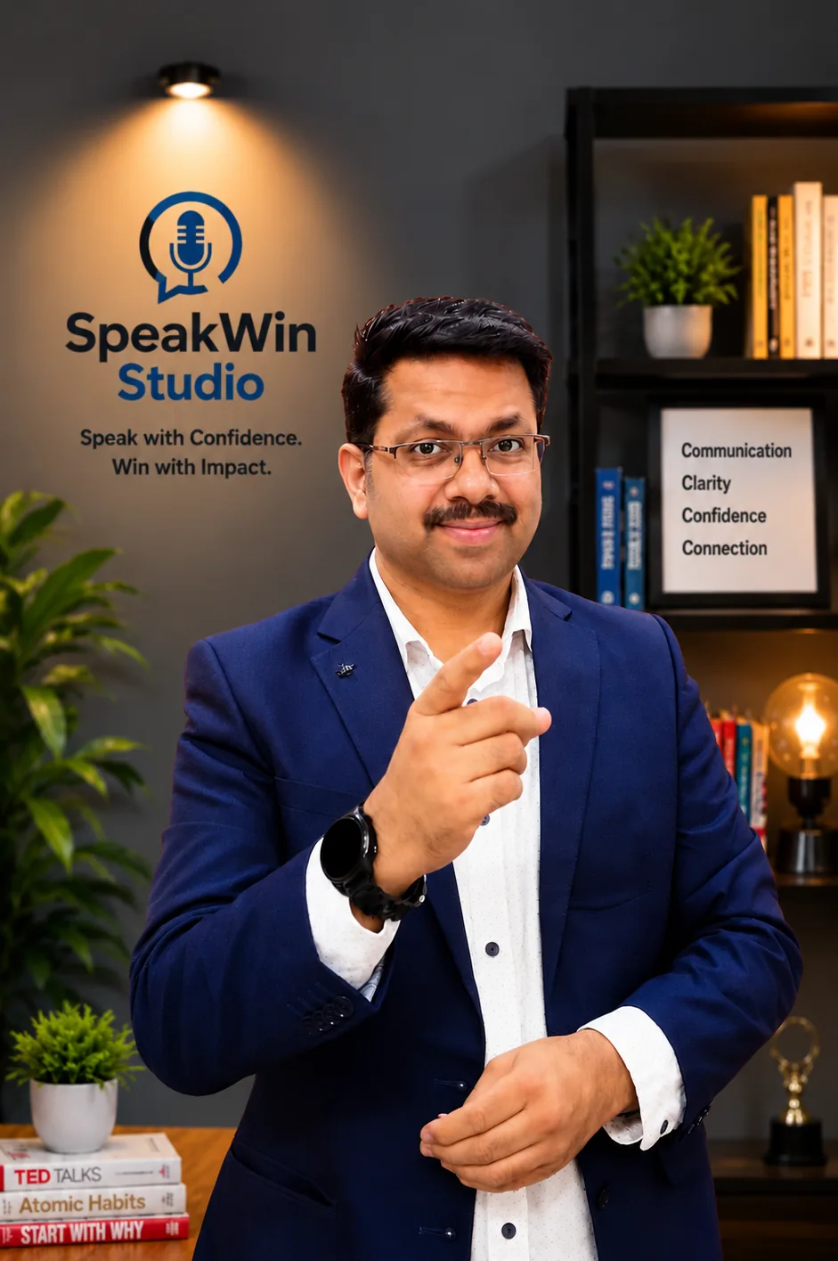 Krishna Prasad, founder of SpeakWin Studio, in his communication coaching studio