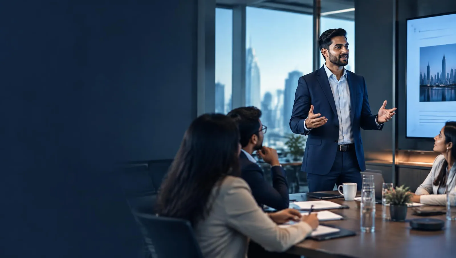 A professional presenting ideas to colleagues